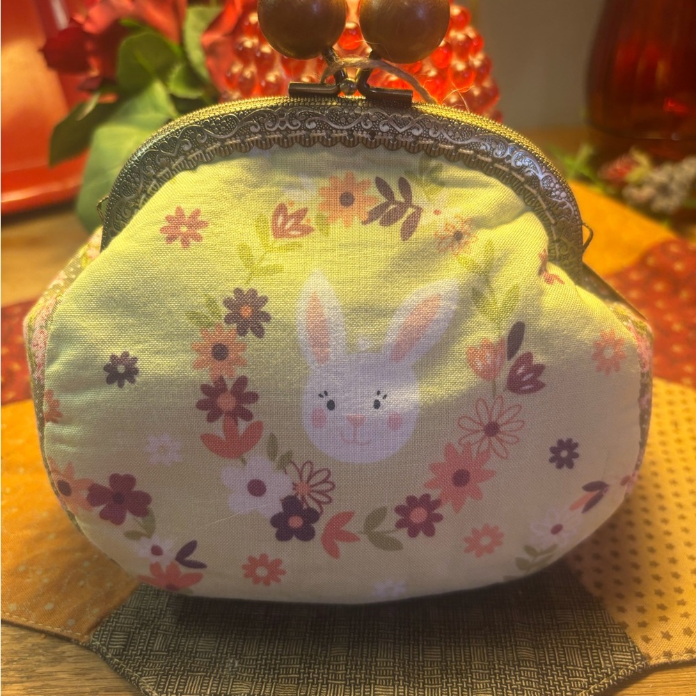 Floral Bunny Print Vintage/Coin Purse or Cosmetic Bag